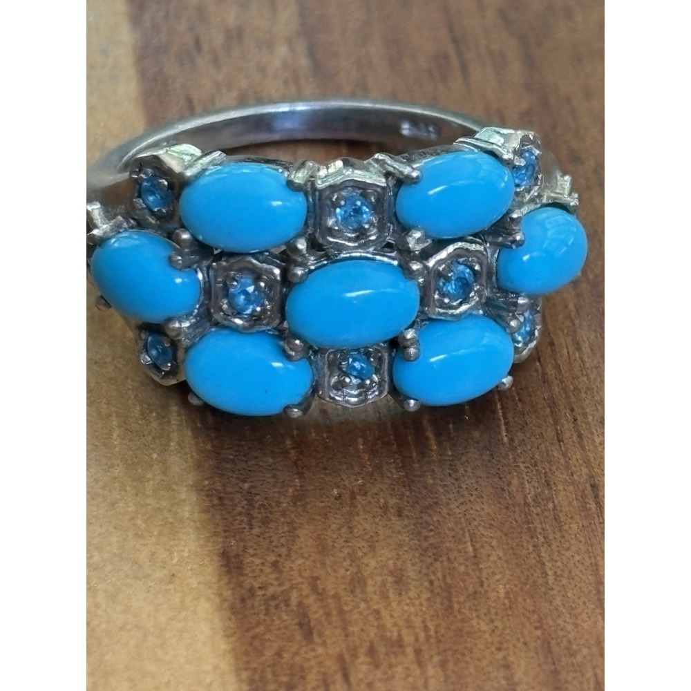 STS Sterling Silver Turquoise Cluster Ring Size 9